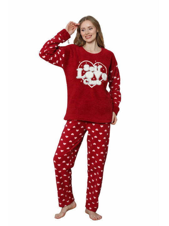 Lindros Winter Damen Pyjama-Set Baumwolle Red