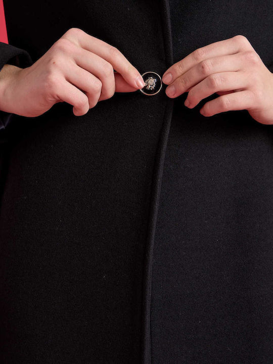 Women's black Coat with Buttons