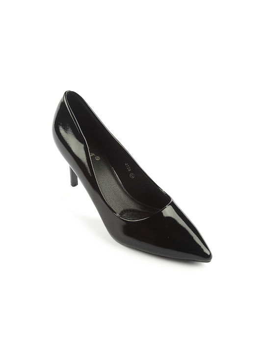 Fshoes Patent Leather Pointed Toe Black Heels