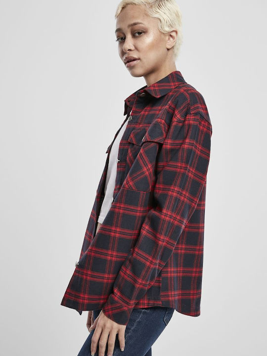 Дамско Проверено Син Overshirt Oversized