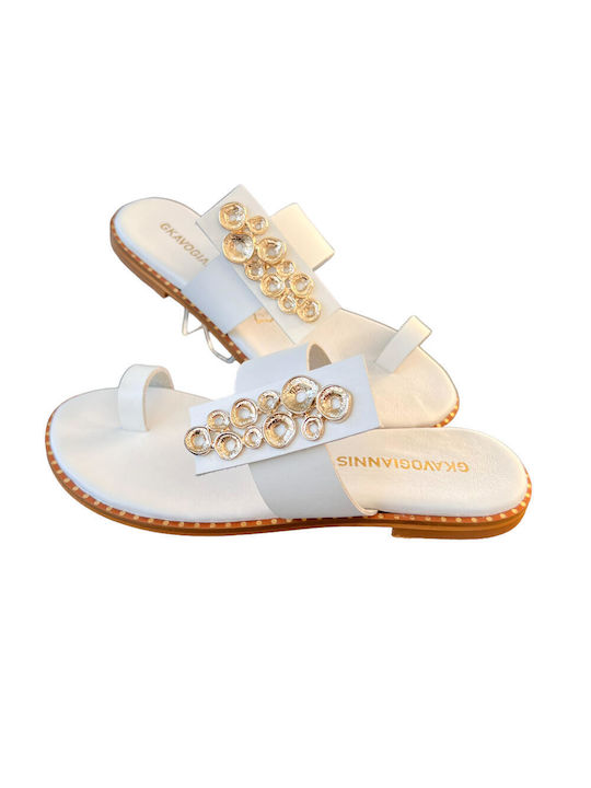 Gkavogiannis Sandals Leather Women's Flat Sandals in White Color