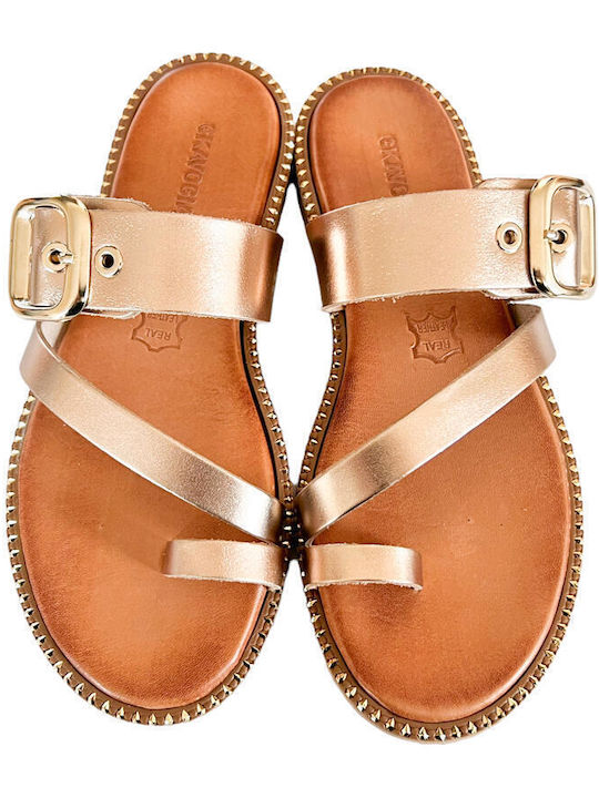 Gkavogiannis Sandals Leder Damen Flache Sandalen in Gold Farbe