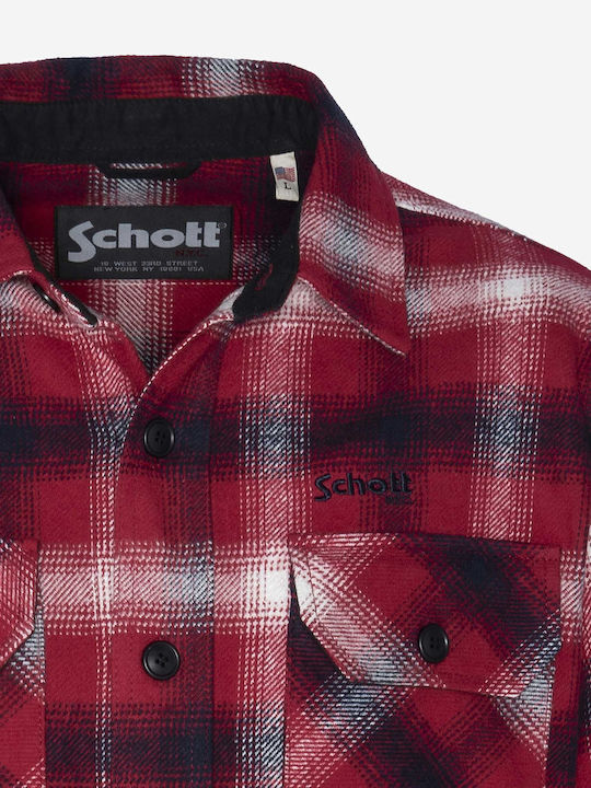 Schott Men's Shirt Long-sleeved Cotton Red