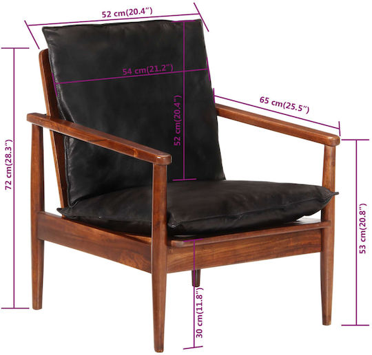 Sessel aus echtem Leder Black 52x65x72cm