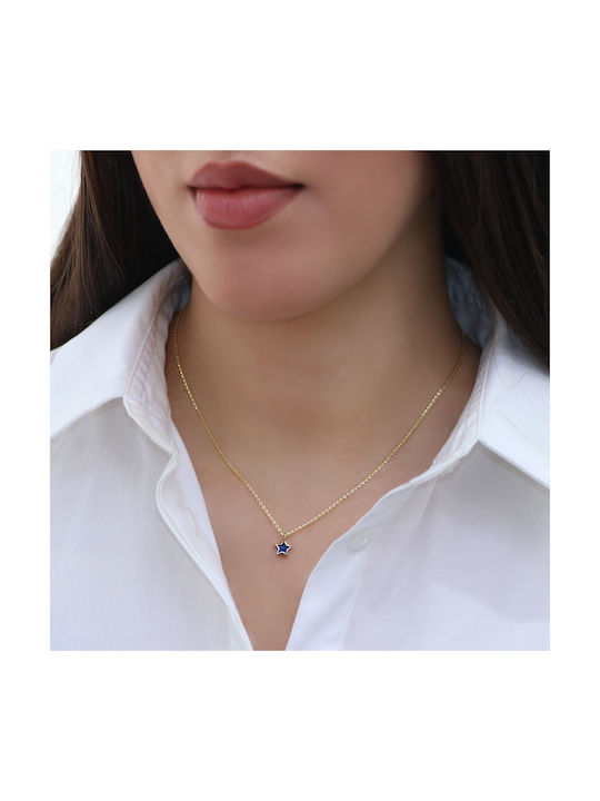 Μπλε Necklace with design Star from Gold 14K with Zircon