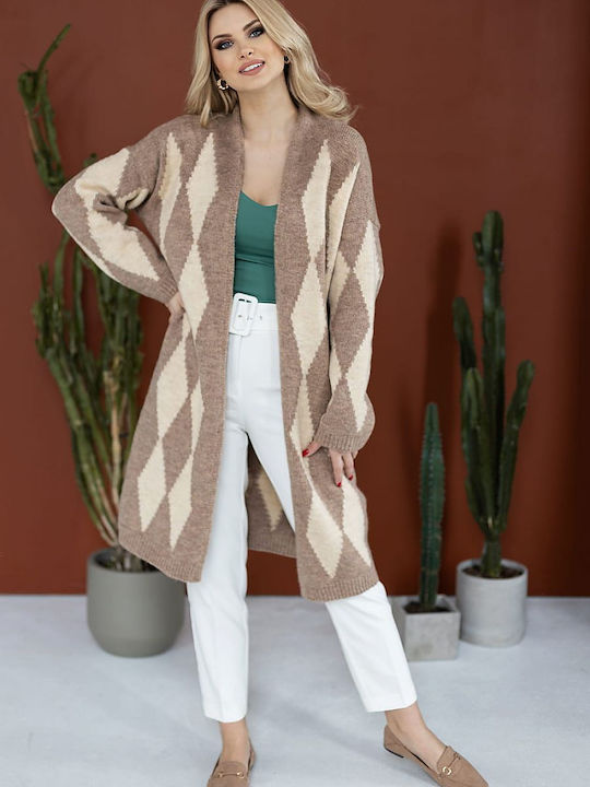 PeeKaBoo Long Women's Knitted Cardigan Cappuccino