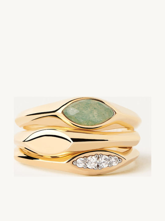 P D Paola Nomad Green Aventurine Femeie Inel cu Zirconiu din Argint Placat cu aur