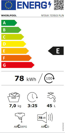 Whirlpool Πλυντήριο Ρούχων Άνω Φόρτωσης 7kg 1200 Στροφών FreshCare NTDLR 7220LS PL/N