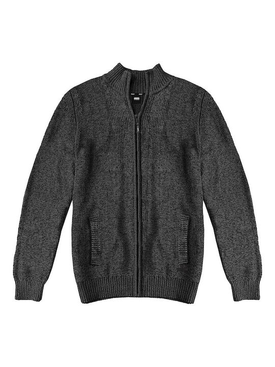 Rebase Men's Knitted Cardigan with Zipper Μαύρη