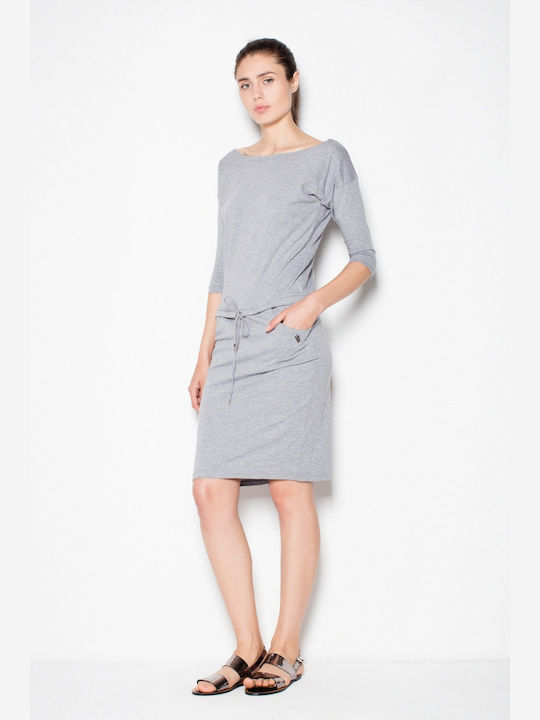 Venaton All Day 3/4 Sleeve Cotton Mini Dress Gray , Regular Fit