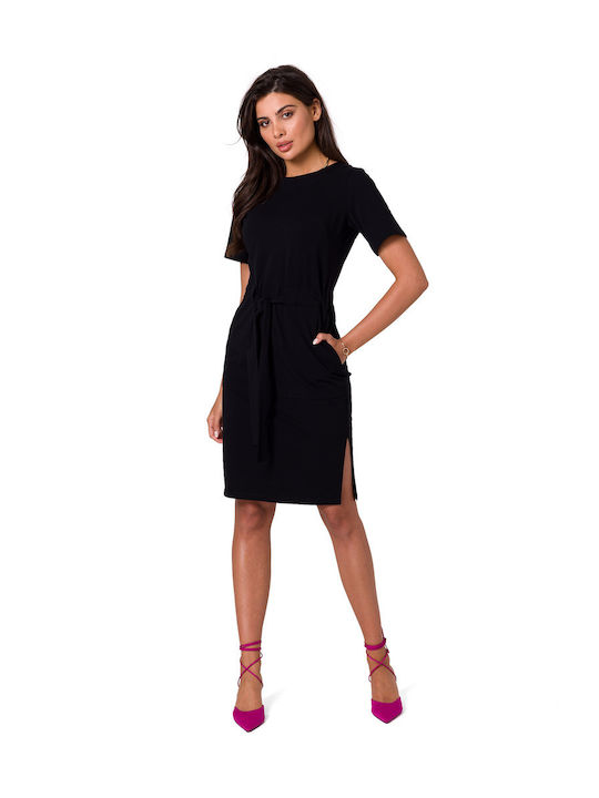 BeWear Midi Kleid mit Schlitz Schwarz