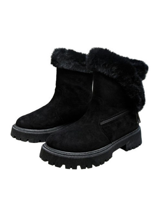 Wildleder Stiefeletten Damen mit Pelz Schwarz