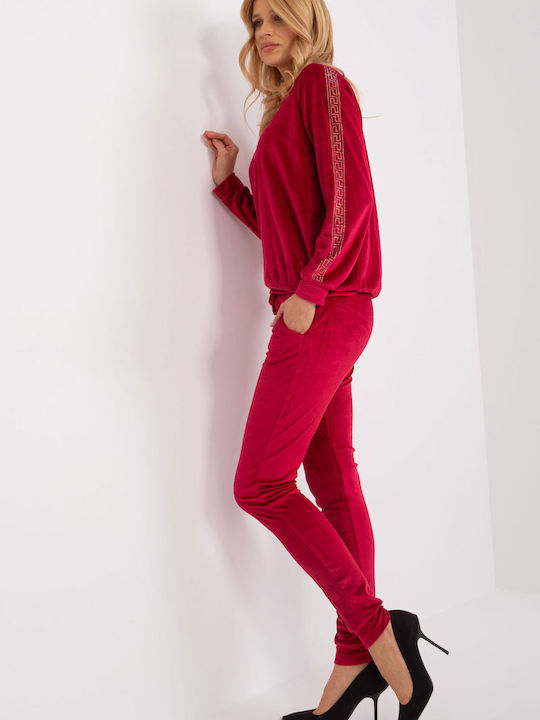 Relevance Damen-Sweatpants-Set Κόκκινο Samt