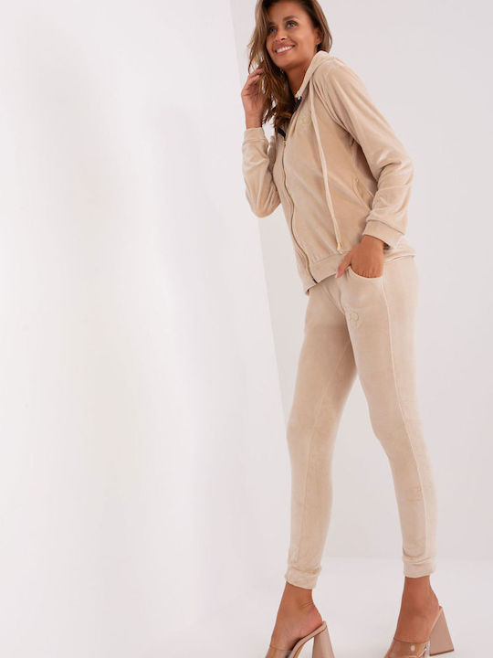 Relevance Damen-Sweatpants-Set Beige Samt