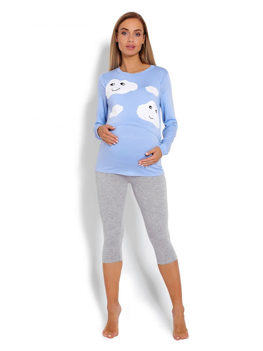 PeeKaBoo Maternity Pajama Set & Nursing in Light Blue color