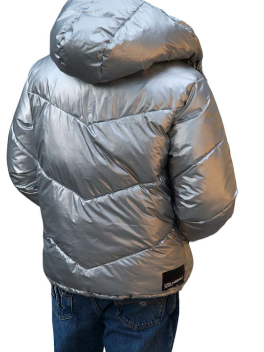 Karl Lagerfeld Men's Winter Puffer Jacket Silver