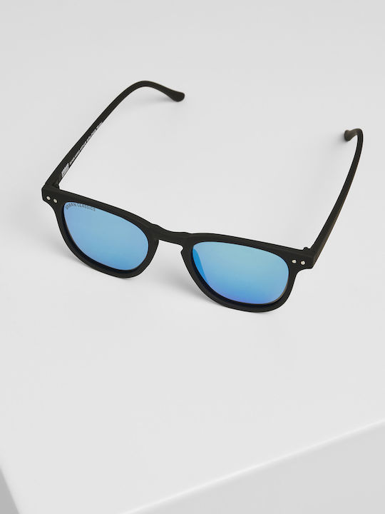 Arthur Unisex Sunglasses with Horn-Rimmed Frame Black/Light Blue Mirror