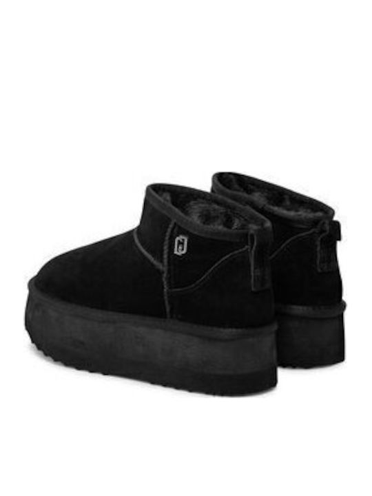 Jane 01 Suede Γυναικεία Μποτάκια με Πλατφόρμα & Γούνα Μαύρα