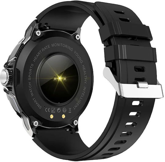 Aoke V69 Smartwatch με Παλμογράφο (Μαύρη Κάσα / Μαύρο Λουρί Σιλικόνης)