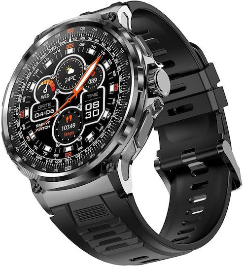 Aoke V69 Smartwatch με Παλμογράφο (Μαύρη Κάσα / Μαύρο Λουρί Σιλικόνης)