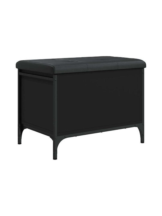 Stool For Living Room With Storage Space Metallic Black Velvet-Black Metal 62x42x45cm