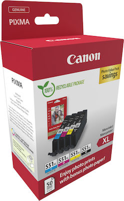 Canon CLI-551XL Photo Value Pack with 4 InkJet Printer Inks Yellow / Cyan / Magenta / Black (6443B008)