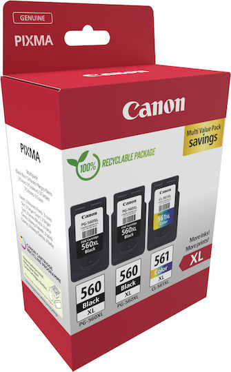 Canon 2x PG-560 / 1x CL-561 Original Pack of 3 InkJet Printer Inks Black / Multiple (Color) (3712C009)