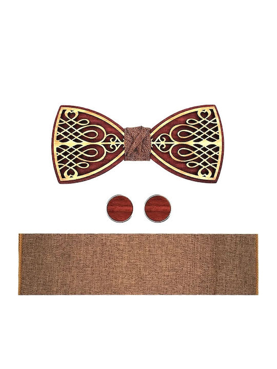 Legend Accessories Wooden Bow Tie Set with Cufflinks Brown Legend Accessories Wooden Bow Tie Set with Cufflinks Brown