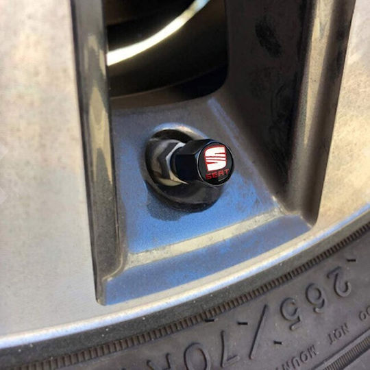 Ventilkappen für Autoreifen mit Logo Sitz Schwarz 5Stück