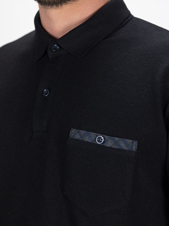 Everbest Men's Long Sleeve Blouse Polo Black.