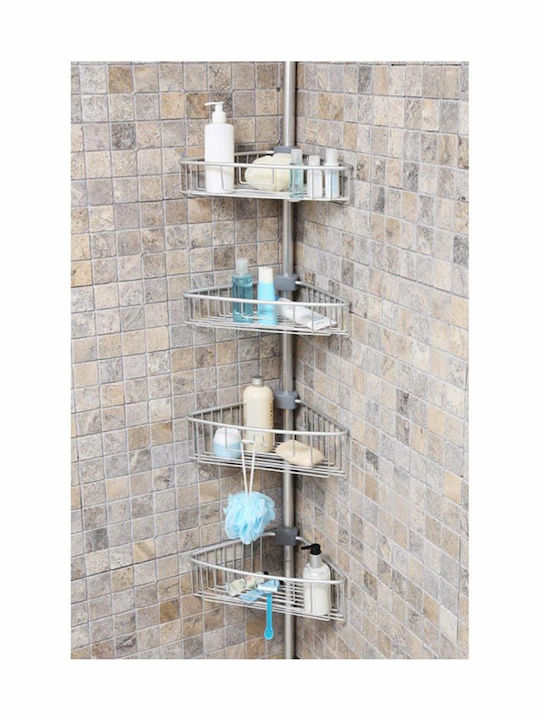 Primanova Corner Floor Bathroom Shelf Metallic with 4 Shelves 35x21.5x135cm