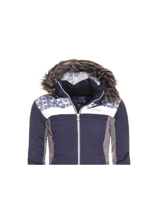 Kilpi Women's Short Puffer Jacket Waterproof and Windproof for Spring or Autumn with Hood Blue.