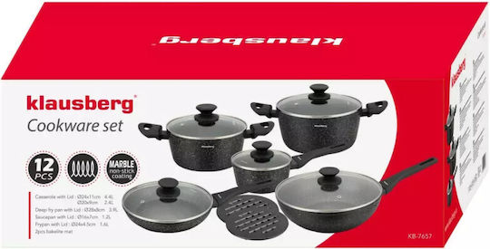 Klausberg Комплект Съдове За Готвене От Алуминий Черен С Вътрешно Покритие От Камък 6 Части