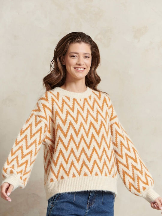 Matis Fashion Women's Long Sleeve Crop Sweater Woolen Beige