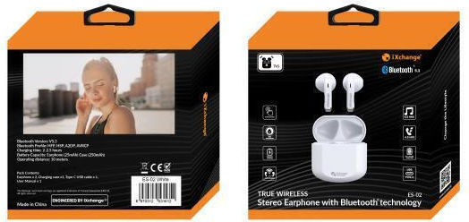 iXchange ES-02 In-ear Bluetooth Handsfree Earphones with Charging Case White