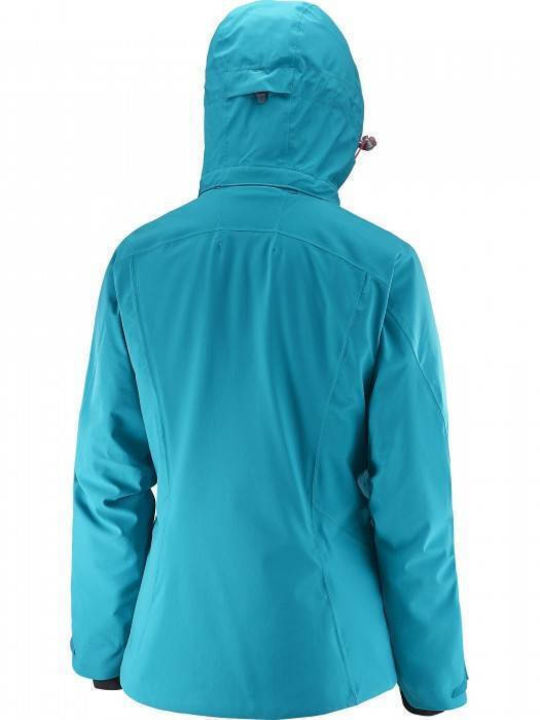 Salomon Women's Short Sports Jacket Waterproof for Winter with Hood Turquoise