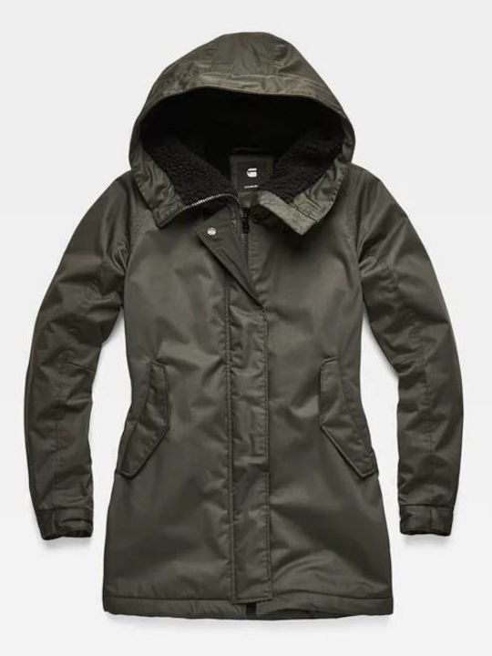 Women's Short Parka Jacket for Winter with Hood Green