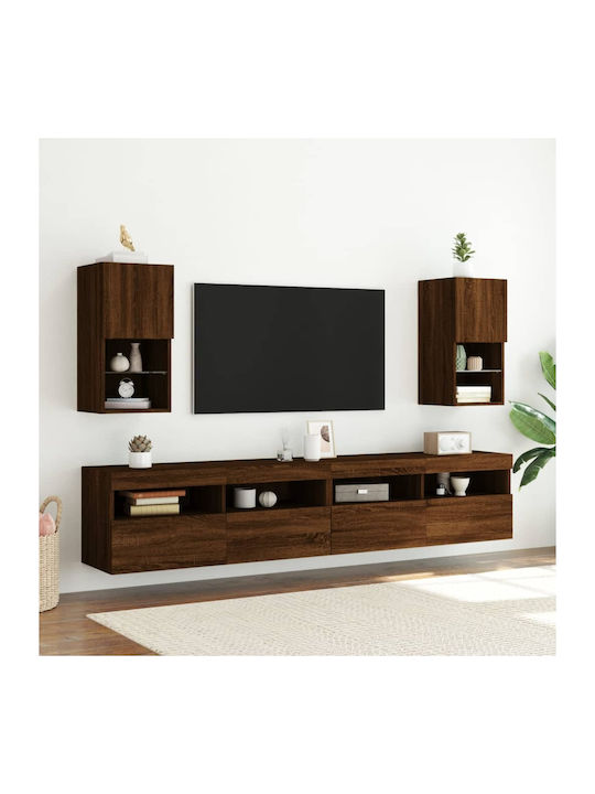 Wall Living Room Display Cabinet made of Particleboard with Glass & Lighting Coffee 30.5x30x60cm