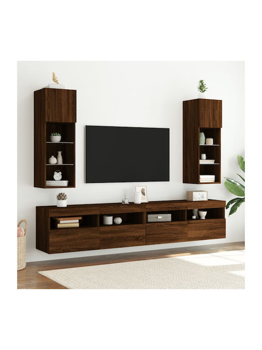 Wall Mounted Particle Board Living Room Display Cabinet with Glass & Lighting Coffee 30.5x30x90cm