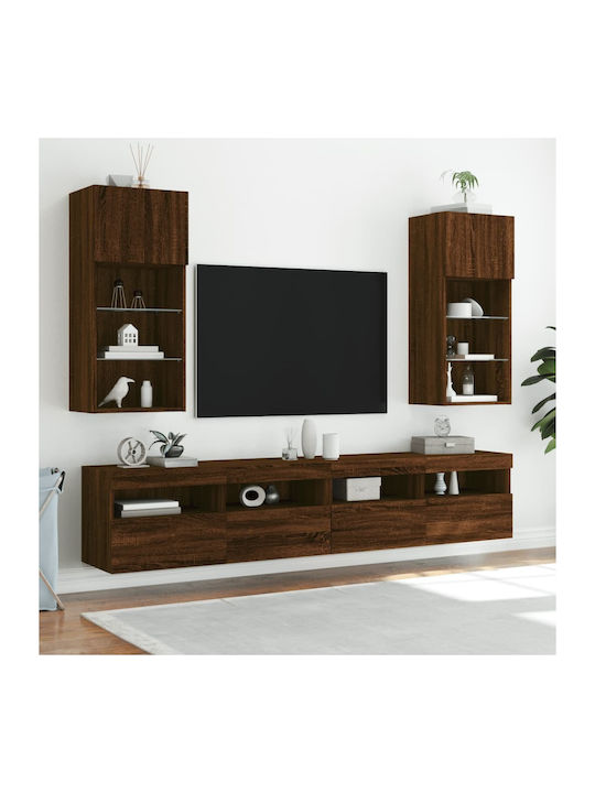 Wall Living Room Display Cabinet made of Particleboard with Glass & Lighting Coffee 40.5x30x90cm