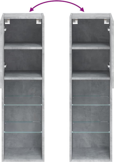 Wall Living Room Display Cabinet made of Particleboard with Glass & Lighting Grey 30.5x30x102cm