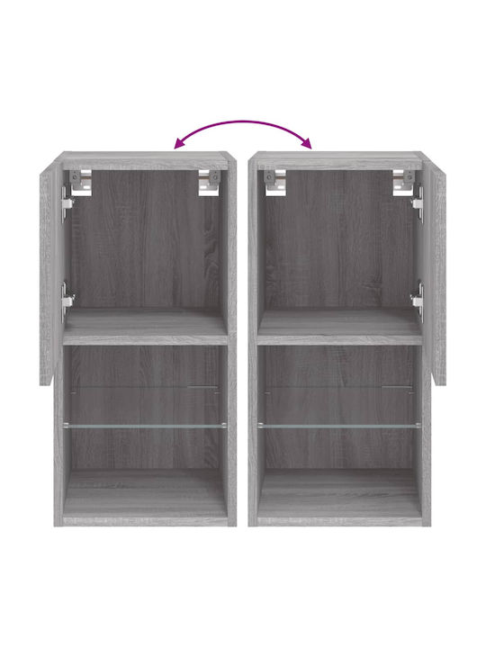 Wand Wohnzimmer Vitrine aus Spanplatte mit Glas & Beleuchtung Grey Sonoma 30.5x30x60cm