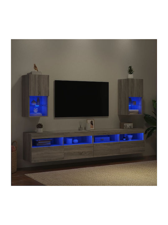 Wand Wohnzimmer Vitrine aus Spanplatte mit Glas & Beleuchtung Grey Sonoma 30.5x30x60cm