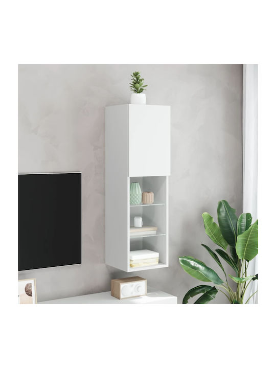 Wall Living Room Display Cabinet made of Particleboard with Glass & Lighting White 30.5x30x102cm