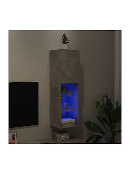 Wand Wohnzimmer Vitrine aus Spanplatte mit Glas & Beleuchtung Grey 30.5x30x102cm