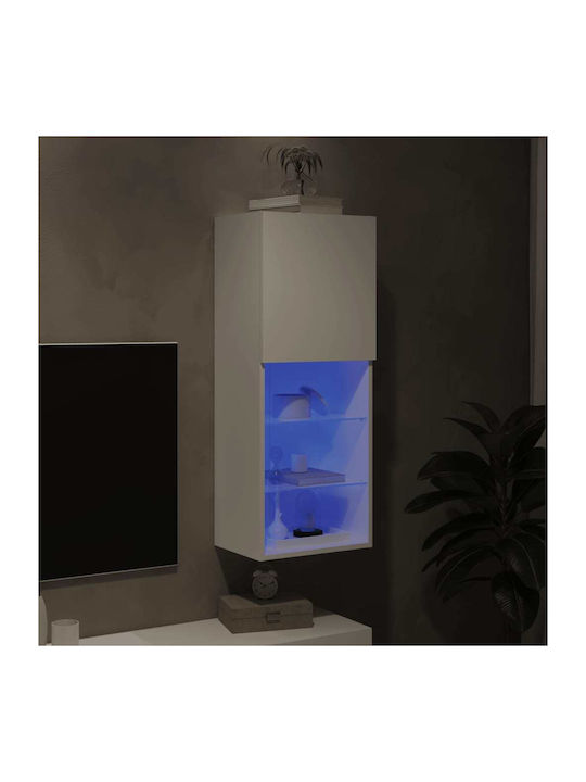 Wall Living Room Display Cabinet made of Particleboard with Glass & Lighting White 40.5x30x102cm