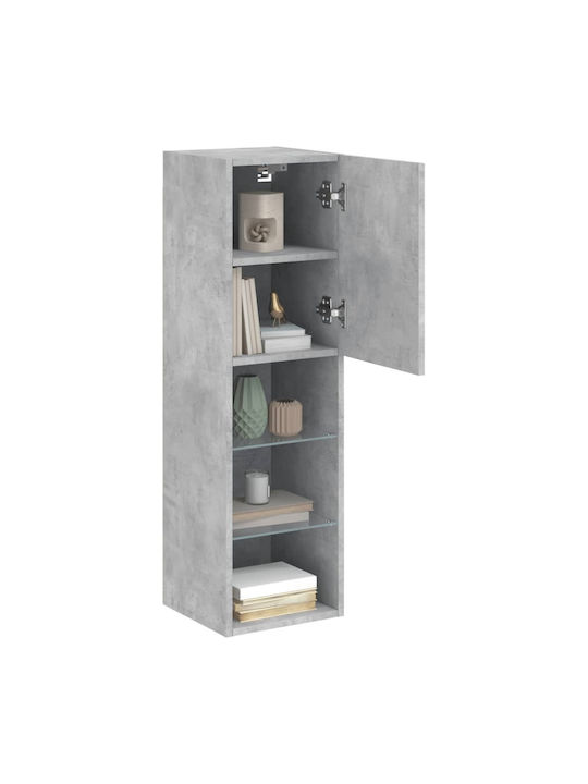 Wand Wohnzimmer Vitrine aus Spanplatte mit Glas & Beleuchtung Grey 30.5x30x102cm