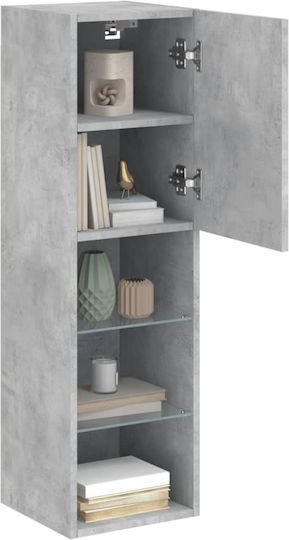 Wall Living Room Display Cabinet made of Particleboard with Glass & Lighting Grey 30.5x30x102cm