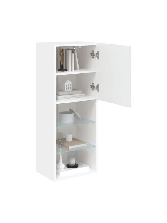 Wall Living Room Display Cabinet made of Particleboard with Glass & Lighting White 40.5x30x102cm
