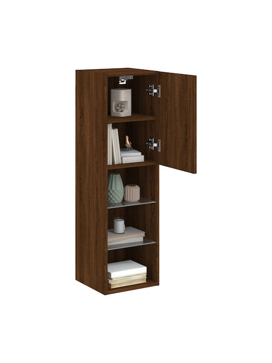 Wall Living Room Display Cabinet made of Particleboard with Glass & Lighting Coffee 30.5x30x102cm
